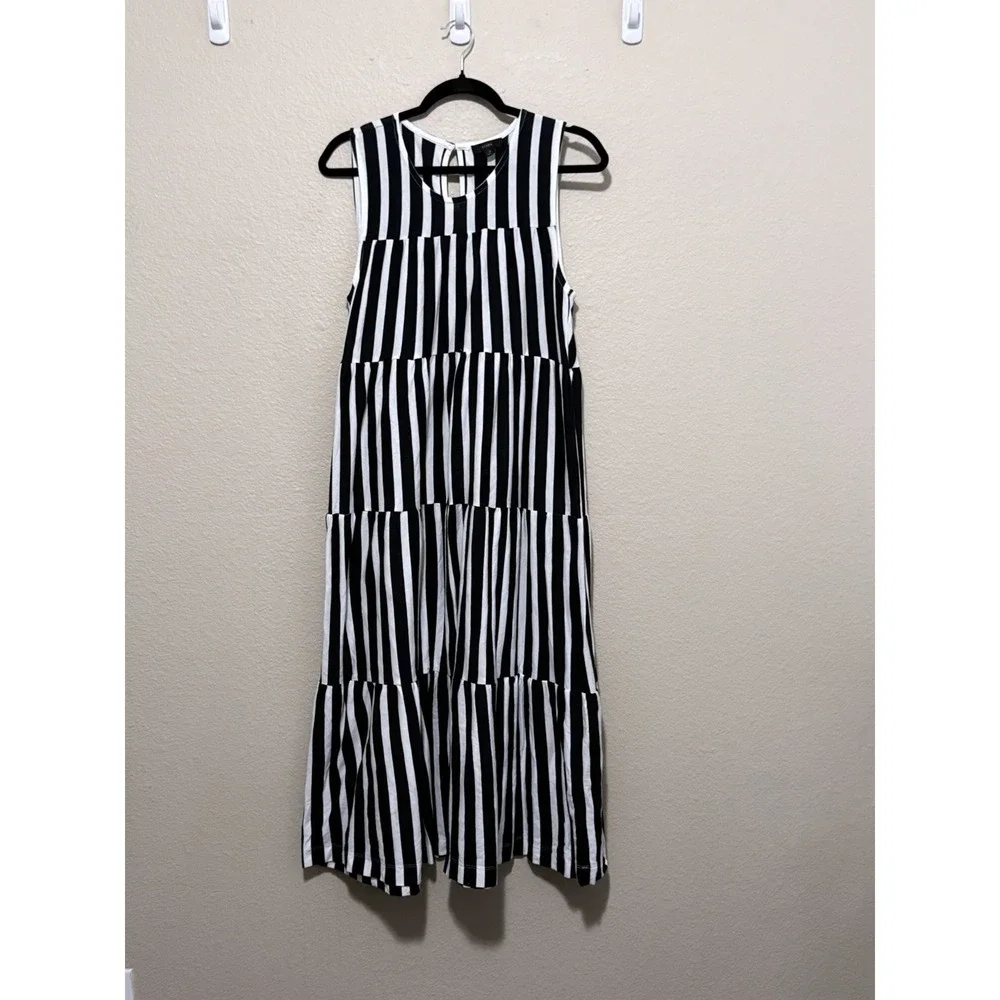 J Crew‎ Tiered tank dress stripe Cotton Navy Blue White Nautical Sleeveless